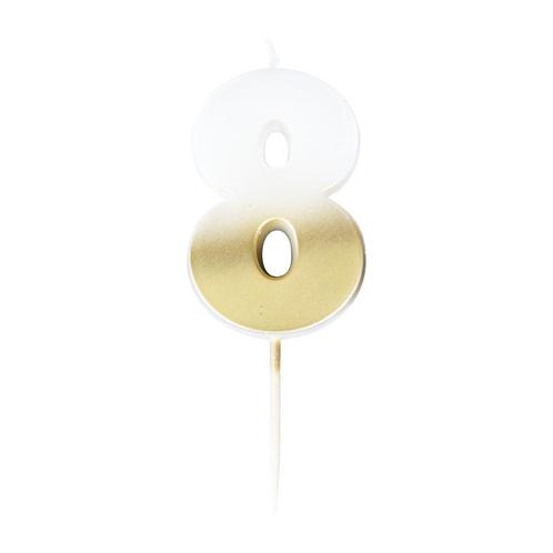 Goud Witte Kaars 8 Jaar 5cm, Hobby en Vrije tijd, Feestartikelen, Nieuw, Verzenden