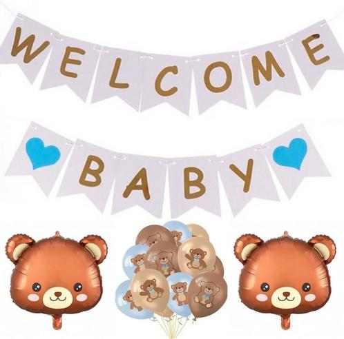 15-delige set Welcome Baby Boy met slingers + berenballonnen, Hobby en Vrije tijd, Feestartikelen, Geboorte of Huwelijk, Versiering