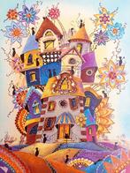 Nataliya Grinchenko (XX-XXI) - Dreamy Cats town, Antiek en Kunst, Kunst | Schilderijen | Klassiek