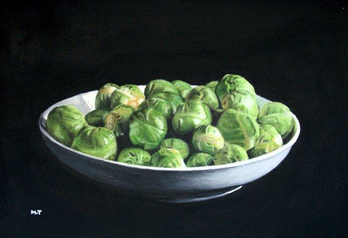 Mieke van Thiel - Bowl with Brussels sprouts, Antiek en Kunst, Kunst | Schilderijen | Modern
