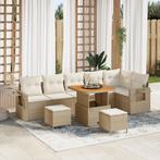 vidaXL 9-delige Tuinbank Set met Kussens Beige Poly Riet, Tuin en Terras, Tuinsets en Loungesets, Verzenden, Nieuw, Rotan