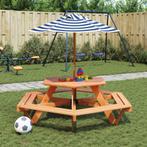 vidaXL Picknicktafel voor 4 kinderen met parasol zeshoekig, Tuin en Terras, Verzenden, Nieuw, Hout