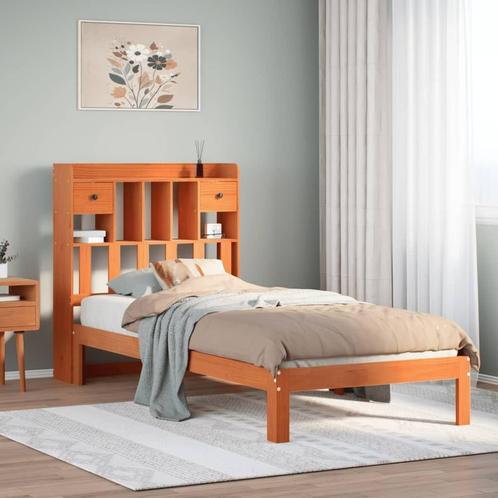 vidaXL Bed met boekenkast zonder matras grenenhout wasbruin, Huis en Inrichting, Slaapkamer | Bedden, Bruin, Nieuw, Hout, Verzenden