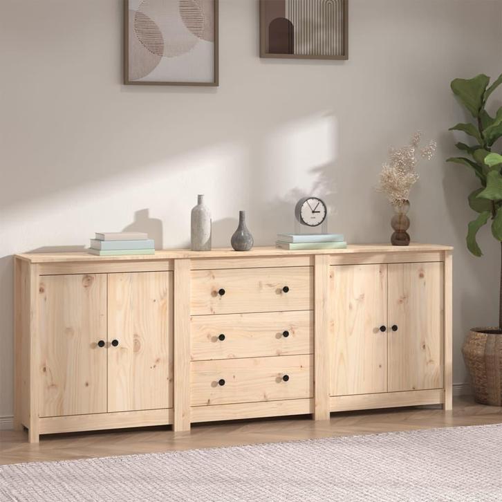 vidaXL Dressoir 210x35x80 cm massief grenenhout, Huis en Inrichting, Kasten | Dressoirs, 25 tot 50 cm, Nieuw, 200 cm of meer, Grenenhout