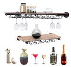 Wand Wijnrek Hout en Metaal – Industrieel Rek met Glashouder, Verzenden, Nieuw