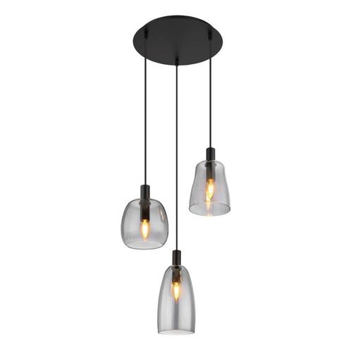 Hanglamp GARRI 43cm 3-lichts Zwart, Smoked, Huis en Inrichting, Lampen | Hanglampen, Metaal, Minder dan 50 cm, Ophalen of Verzenden
