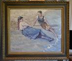Chris van Dijk (1952) - Impressionist  Ensemble à la plage, Antiek en Kunst, Kunst | Schilderijen | Klassiek