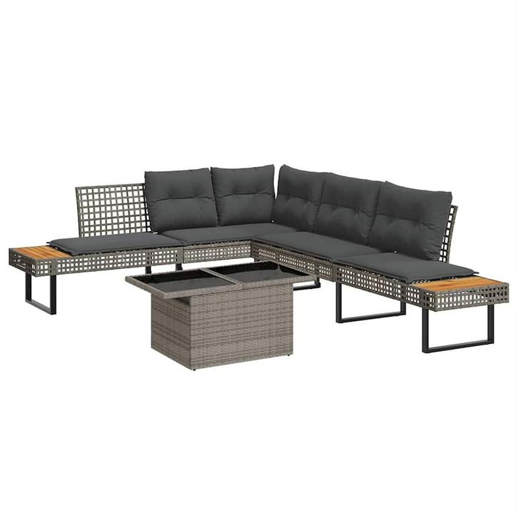 vidaXL 2-delige Loungeset met kussens poly rattan en glas, Tuin en Terras, Tuinsets en Loungesets, Loungeset, Nieuw, 2 zitplaatsen