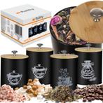 Ruhhy Voorraadpotten Set - 4-delig - Matzwart en Bamboe -..., Huis en Inrichting, Keuken | Keukenbenodigdheden, Ophalen of Verzenden