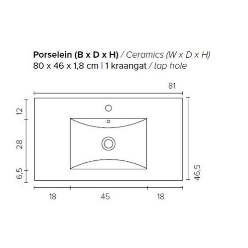 Badkamermeubel Boss & Wessing Pepper Wastafel Porselein Incl, Huis en Inrichting, Badkamer | Badkamermeubels, Ophalen of Verzenden