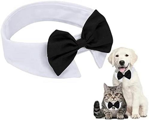 Luxe honden- of kattenstrik met wit boord en zwarte strik, Dieren en Toebehoren, Katten-accessoires, Nieuw, Verzenden