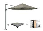 Voyager T1 zweefparasol 300 cm rond taupe met 75KG voet en, Tuin en Terras, Parasols, Ophalen of Verzenden, Nieuw