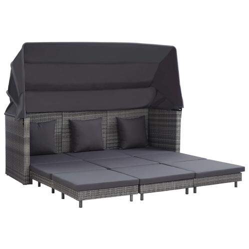 vidaXL Slaapbank met luifel 3-zits verlengbaar poly rattan, Tuin en Terras, Tuinsets en Loungesets, Nieuw, Rotan, Verzenden