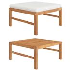 vidaXL Voetensteun met crèmekleurig kussen massief teakhout, Tuin en Terras, Verzenden, Nieuw, Hout