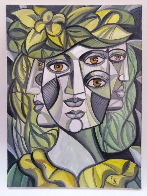 Elena Khmeleva (1966) - Demoiselle au grand chapeau fantasie, Antiek en Kunst, Kunst | Schilderijen | Modern