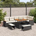 vidaXL 9 delige Tuinbankenset met kussens poly rattan acacia, Verzenden, Nieuw, Rotan