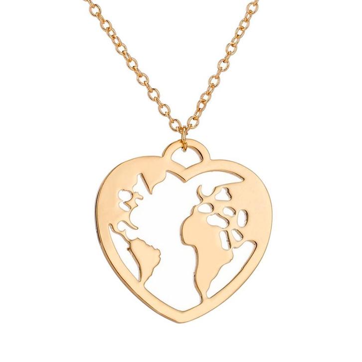 Fako Bijoux - Ketting - Wereldbol Hart - Wereldkaart -, Sieraden, Tassen en Uiterlijk, Kettingen, Verzenden