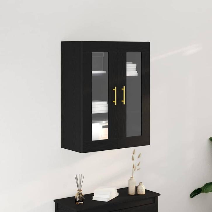 vidaXL Wandkast Zwart eiken 69.5 x 34 x 90 cm Bewerkt hout, Huis en Inrichting, Kasten | Buffetkasten, Nieuw, 50 tot 100 cm, Overige houtsoorten
