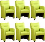 Set van 6 Felgroene leren landelijke eetkamerfauteuils - Tol, Overige kleuren, Nieuw, Leer, Ophalen of Verzenden