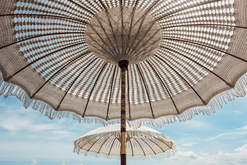Balinese Parasol houten steel rond 250 cm macrame, Tuin en Terras, Parasols, Nieuw, Verzenden