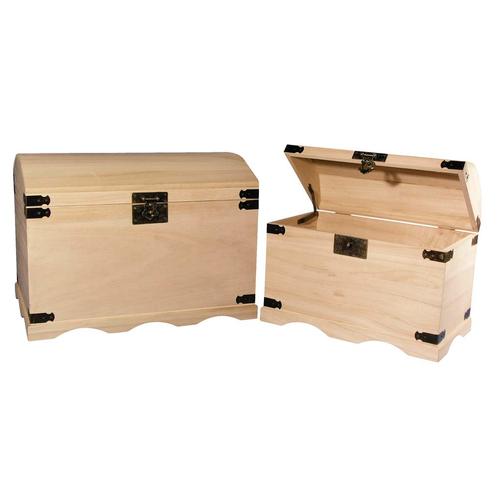 Set houten schatkisten 2 afm. 37x21x26 cm. + 44, 8x28, 8x32, Hobby en Vrije tijd, Knutselen, Nieuw, Ophalen of Verzenden