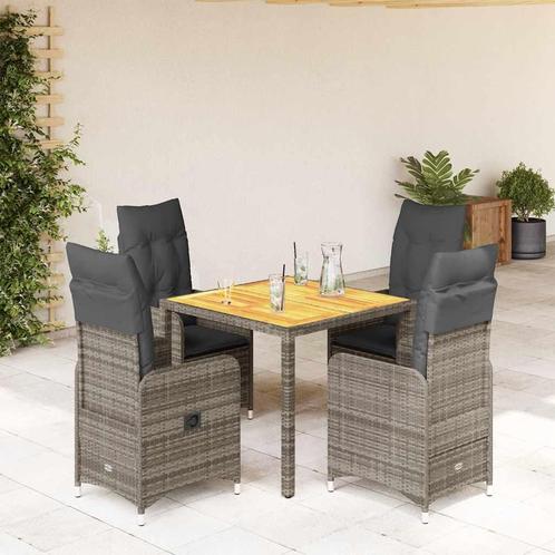 vidaXL 5-delige Bistroset met kussens poly rattan grijs, Tuin en Terras, Tuinsets en Loungesets, Nieuw, 4 zitplaatsen, Rotan, Verzenden