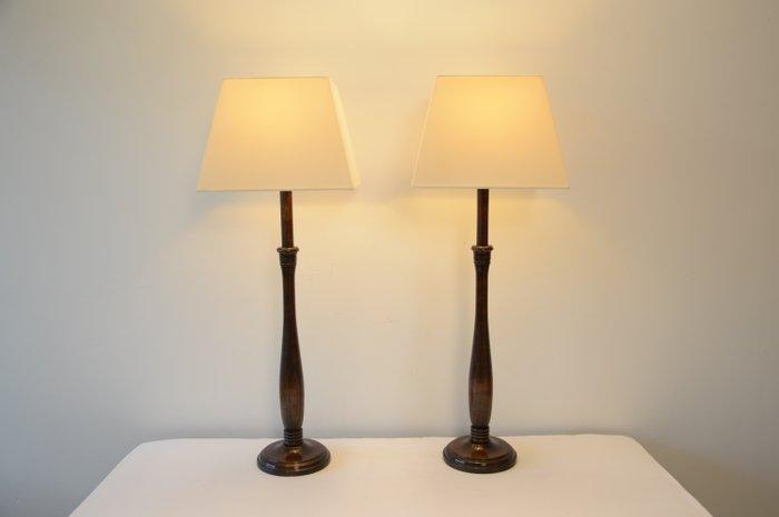 Tafellamp - Hout, Linnen - een paar tafellampen, Antiek en Kunst, Antiek | Lampen