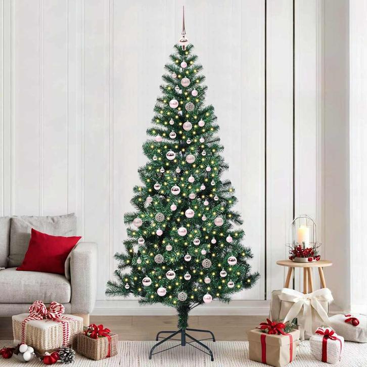 vidaXL Kunstmatig Voorverlicht Kerstboom Groen 240 cm PVC en, Diversen, Kerst, Nieuw, Verzenden