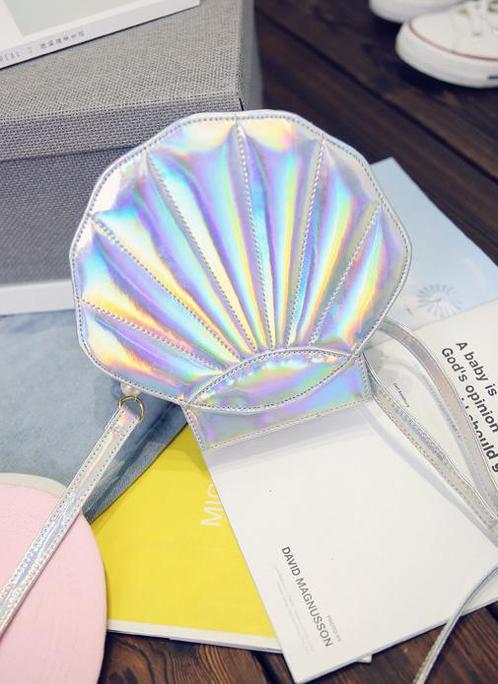 Zilver Iridescent Holografisch Schelp Tasje Zeemeermin Tas M, Sieraden, Tassen en Uiterlijk, Tassen | Damestassen, Schoudertasje