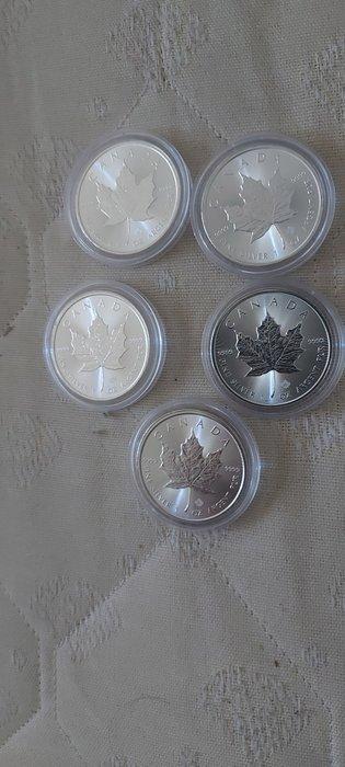 Canada. 5 Dollars Maple Leaf, 5 x 1 oz, Postzegels en Munten, Munten | Europa | Niet-Euromunten