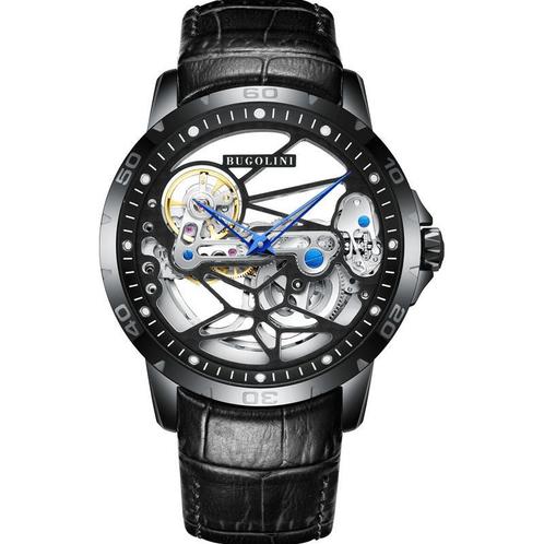 BUGOLINI® Orbis steel Automatisch Mechanisch Horloge - Zwart, Sieraden, Tassen en Uiterlijk, Horloges | Heren, Leer, Nieuw, Staal