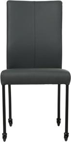 Donkerblauwe leren moderne eetkamerstoel - poot rond zwart m, Huis en Inrichting, Stoelen, Overige kleuren, Nieuw, Leer, Ophalen of Verzenden