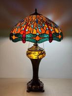 XXL Tiffany stijl tafellamp Studio Orange DRAGONFLY lamp met, Antiek en Kunst