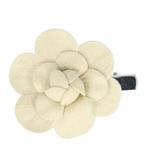 Haarspeld Duckklem Broche Bloem Leder Look 5cm Creme, Verzenden, Nieuw