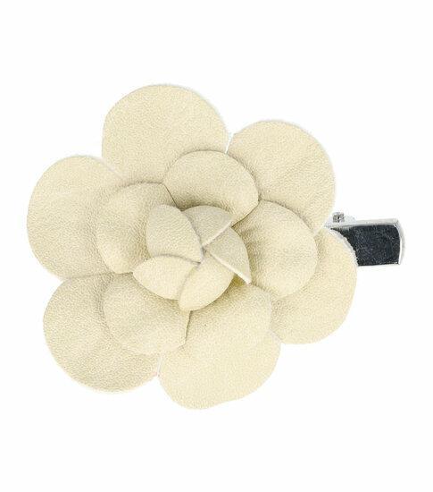 Haarspeld Duckklem Broche Bloem Leder Look 5cm Creme, Sieraden, Tassen en Uiterlijk, Uiterlijk | Haarverzorging, Verzenden