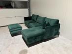Groene Velvet Hoekbank met Hocker - In Goede Staat!, Zo goed als nieuw, Stof