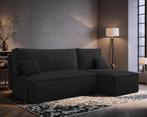 Hoekbank Ribstof Karlito Zwart | Universeel | €399,-, Huis en Inrichting, Banken | Bankstellen, Hout, 125 tot 150 cm, Verzenden