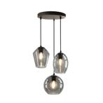 Ronde Design hanglamp Lazaro met 3 rookglas kappen, Huis en Inrichting, Lampen | Hanglampen, Nieuw, Glas, Design, Ophalen of Verzenden