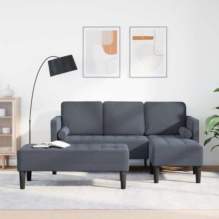 vidaXL Bankstel 2 pcs Donkergrijs 173 x 131 x 67 cm Fluweel, Huis en Inrichting, Banken | Bankstellen, Nieuw, Minder dan 150 cm