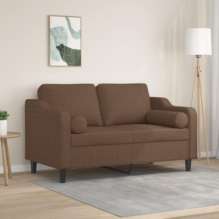 vidaXL Tweezitsbank met sierkussens 120 cm stof bruin, Huis en Inrichting, Banken | Bankstellen, Nieuw, Minder dan 150 cm, Stof