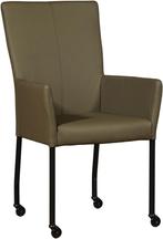 Direct meenemen | Olijfgroene leren eetkamerstoel | olijfgro, Huis en Inrichting, Stoelen, Overige kleuren, Nieuw, Leer, Ophalen of Verzenden