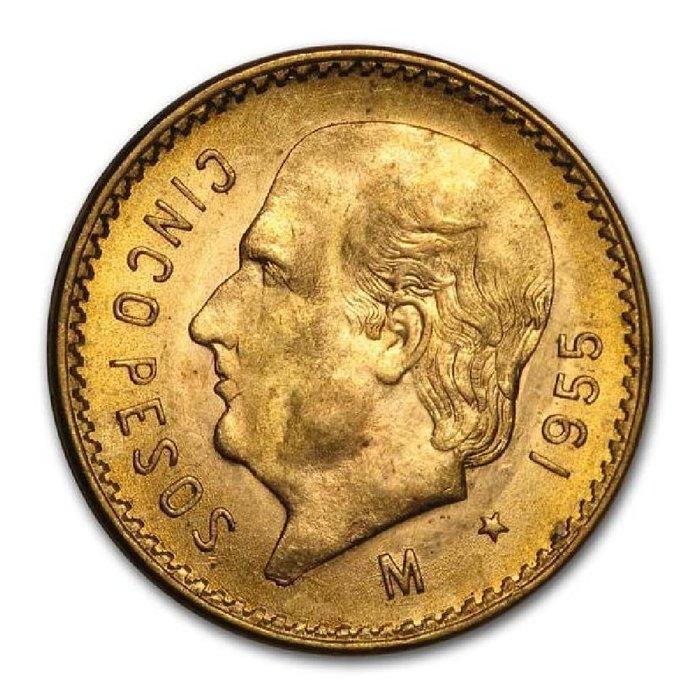 Mexico. 1955 Mexican 5 Pesos Hidalgo Gold Coin, Postzegels en Munten, Edelmetalen en Baren