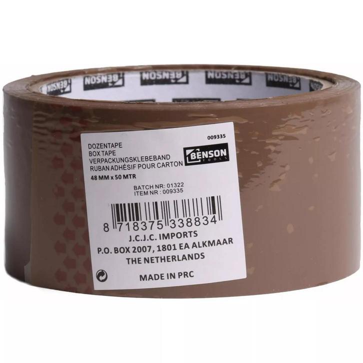 Benson Dozentape - Bruin - 48 mm x 66 m - Stevige Hechting, Doe-het-zelf en Verbouw, Gereedschap | Handgereedschap, Nieuw, Ophalen of Verzenden