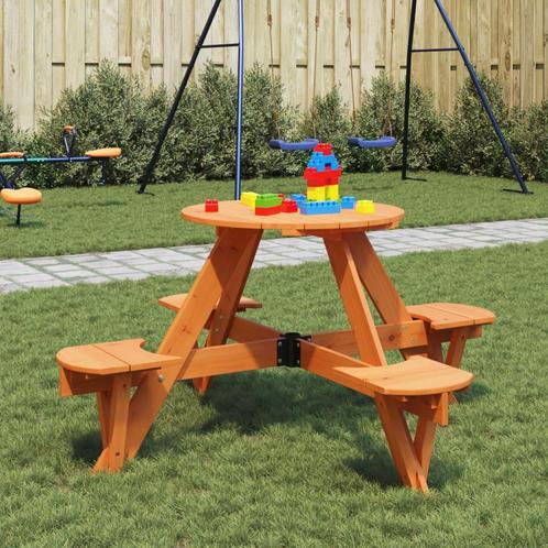 vidaXL Picknicktafel voor 4 kinderen met parasolgat rond, Tuin en Terras, Tuintafels, Nieuw, Hout, Verzenden