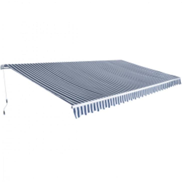 vidaXL Luifel handmatig uittrekbaar 600 cm blauw/wit, Tuin en Terras, Zonneschermen, Nieuw, Verzenden
