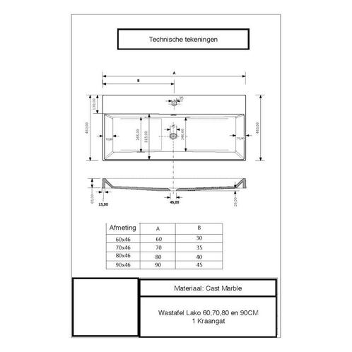 Wastafel Gliss Design Lako 90 cm 1 Kraangat Mat Cappuccino, Doe-het-zelf en Verbouw, Sanitair, Ophalen of Verzenden