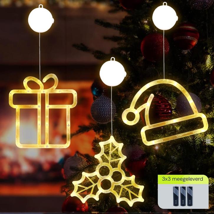 Kerstverlichting Raam Kerstmuts + Kerstcadeau + Mistletoe -, Diversen, Kerst, Nieuw, Verzenden