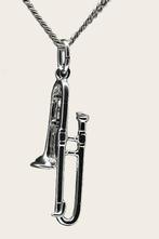 Zilveren Trombone klein ketting hanger, Verzenden, Nieuw