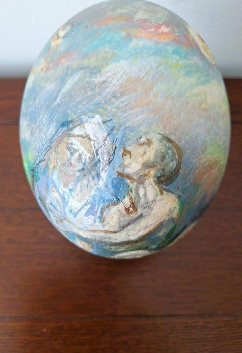 Europese school (XX) - Unieke schildering op struisvogelei, Antiek en Kunst, Curiosa en Brocante
