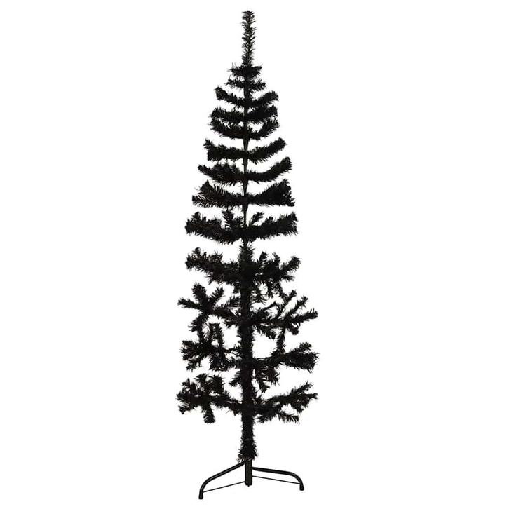 vidaXL Kunstkerstboom half met standaard smal 120 cm zwart, Diversen, Kerst, Nieuw, Verzenden